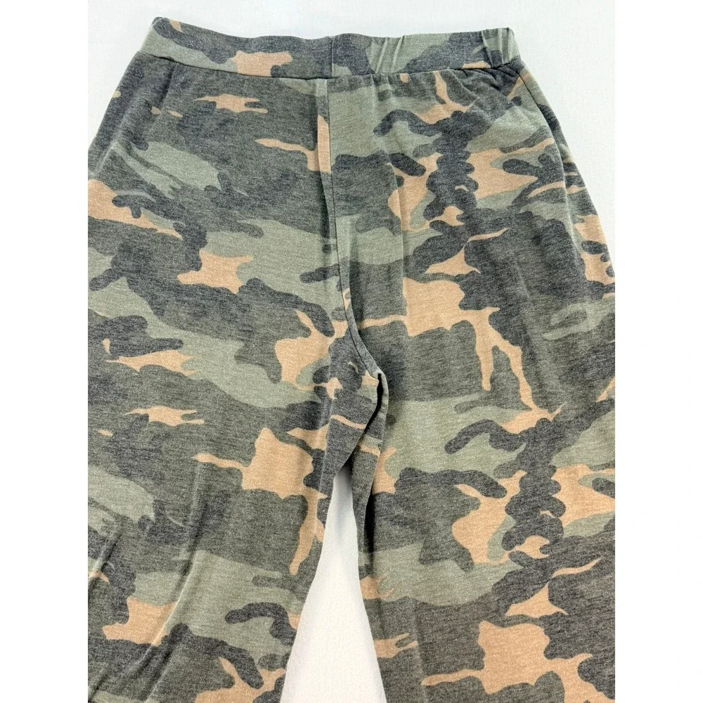 7th Ray Camo Wide Leg Lounge Pants Green Camouflage Side Slit Large P-3585